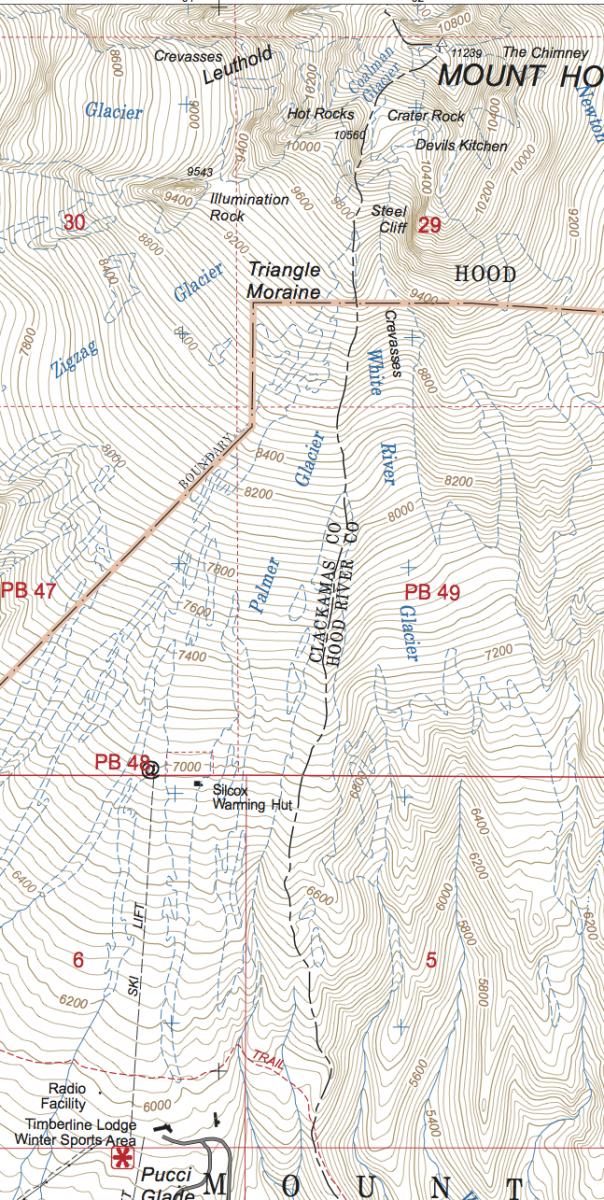 Detail of Forest Service topo map 451512137 showing Timberline Lodge and Mount Hood summit.