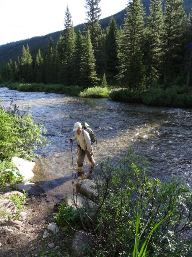 Crossing Straight Creek in late June during a low snowpack year