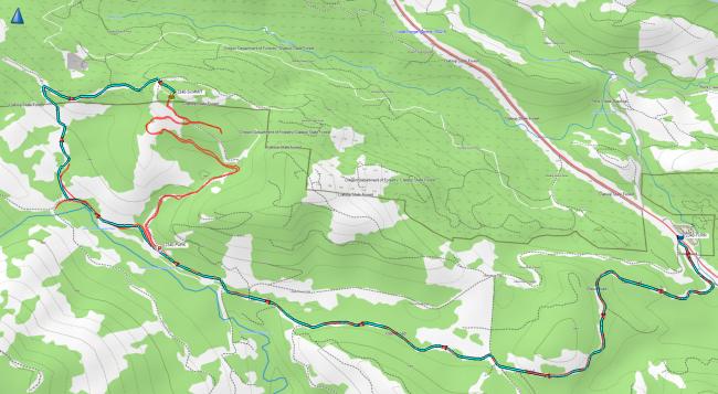 GPS track of drive and hike