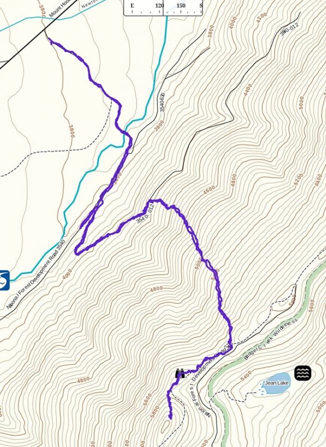 Route up Peak 6001 follows 3540, 3540-012, and off-trail directly up