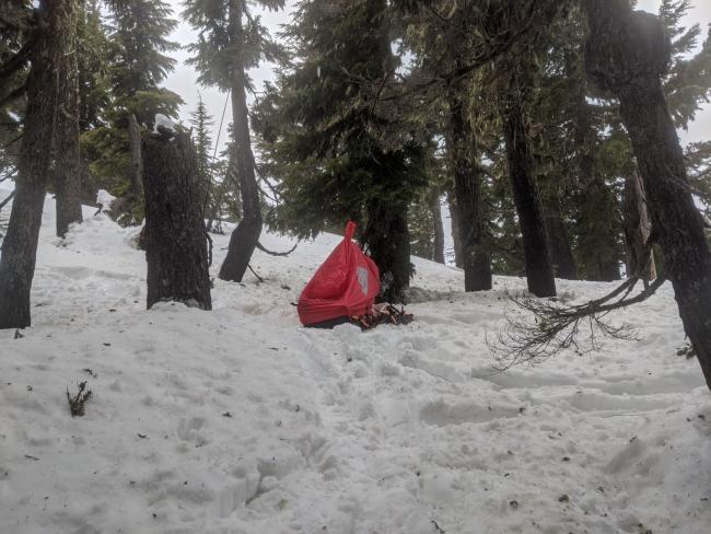 Roland used a bothy bag to protect him from the wind and rain