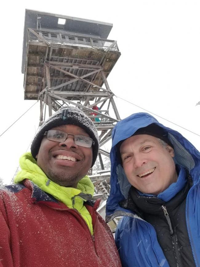 Roland-K7FOP and Etienn-K7ATN at Clear Lake Fire Lookout