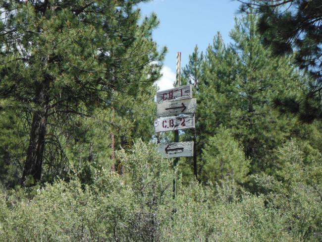 CB 1 Sign - righthand most road goes to summit