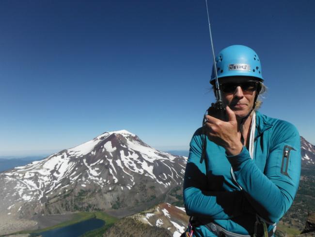 K7GEN works 2m from the summit (South Sister in background)