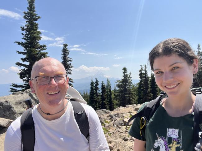 Selfie of myself and KK7DAK with Mt Hood in the background