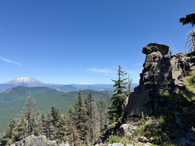 Rocky summit with Mountain View in background