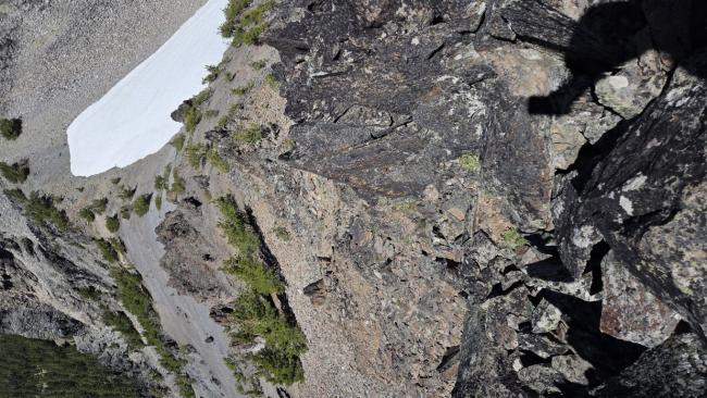 View down the scramble from the summit.