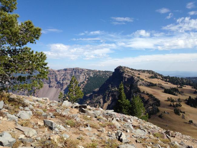 Applegate from Garfield; route is along the trees at cliff edge