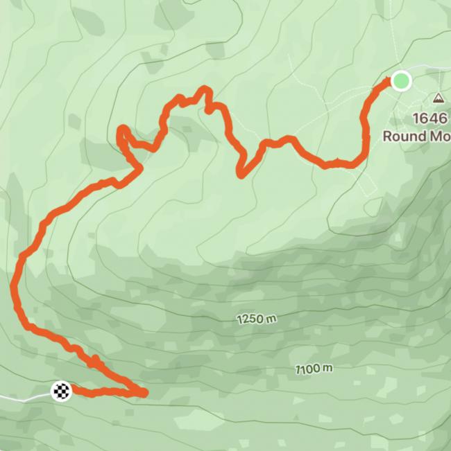 A Strava plot of my route down from the summit, 6.3km starting at photo 4