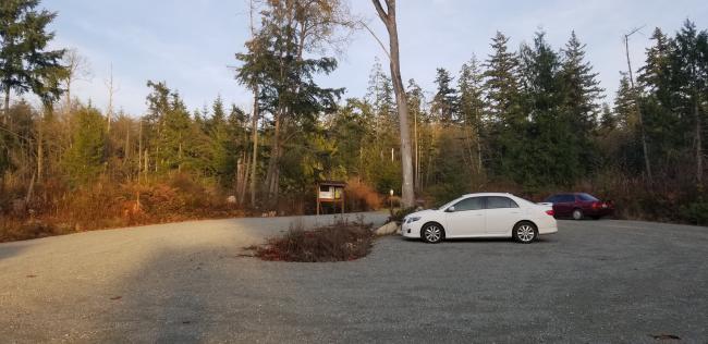 Main parking area on the West side of Camano Ridge Preserve