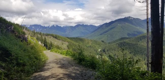 Hiking back down and looking east...can see Sultan Basin Road in middle right