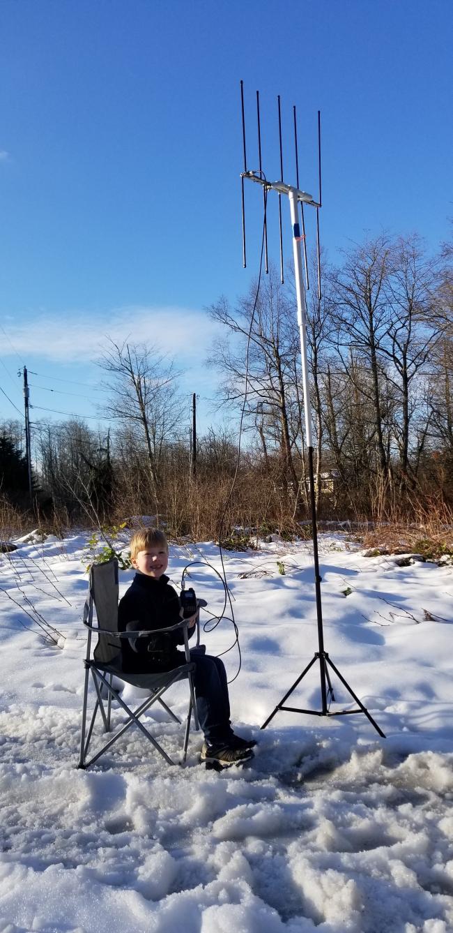 Entrance to boat launch during snowy Feb 2019... son is next to Elk antenna