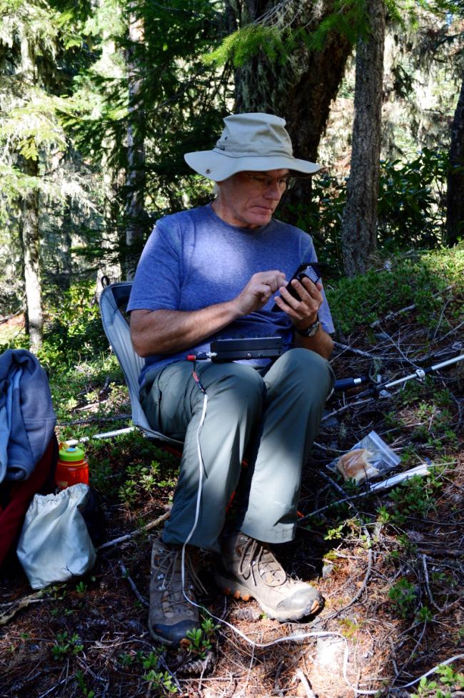 At operating position, trying to self-spot using phone