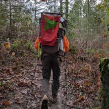 Bill (WJ7WJ) hiking up hill