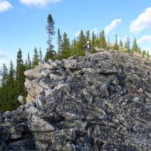 Descending the rocky summit ridge