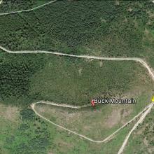 Buck Mtn trailhead is pushpin - Coffin Mtn trailhead is red dot.