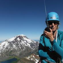 K7GEN works 2m from the summit (South Sister in background)