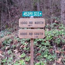 Road junction near parking lot