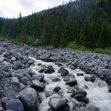 Final crossing of Fryingpan Creek, on way down.  Water level and flow was much higher than the morning crossing.