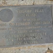 Amos G. Throop plaque on Summit of Throop Peak