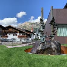 Typical scene in town of Selva, Dolomites, Italy