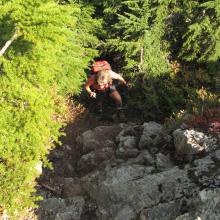Easy scramble up summit block of Mount Catherine