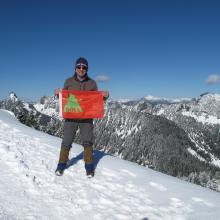 K7MAS with SOTA flag at summit of Granite Mtn.