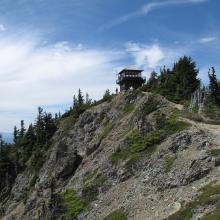 Looking back at Tolmie Peak Lookout from route to actual summit