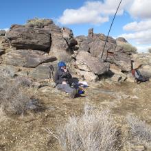 Hunkered down for very windy & cold Activation, Ryan Mountain, JTNP