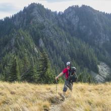 K7MAS looking back at Hard Knox Mountain on climb back up Point 5,545 on Kachess Ridge.  Photo Tim nair, KG7EJT.