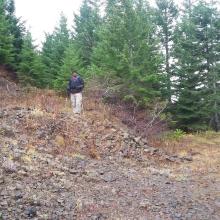ramp leading to an overgrown cat track heading towards the summit 