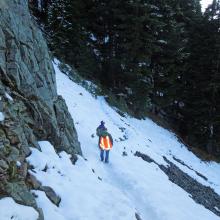 Trekking back down.  Bro Mike wears his ORANGE- it's hunting season in WA.