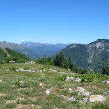 The view to the NW.  The north summit can be seen at the left