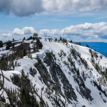 Fire lookout tower on mountaintop