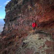 Traversing the catwalk with fixed line