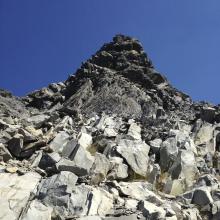 looking up talus field on way to summit