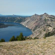 View from Llao Rock. Highest peak on rim at left is Hillman Peak.