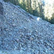 Gordy crossing one of the talus slopes