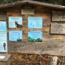 Kiosk at trailhead. Lowder trail to right.